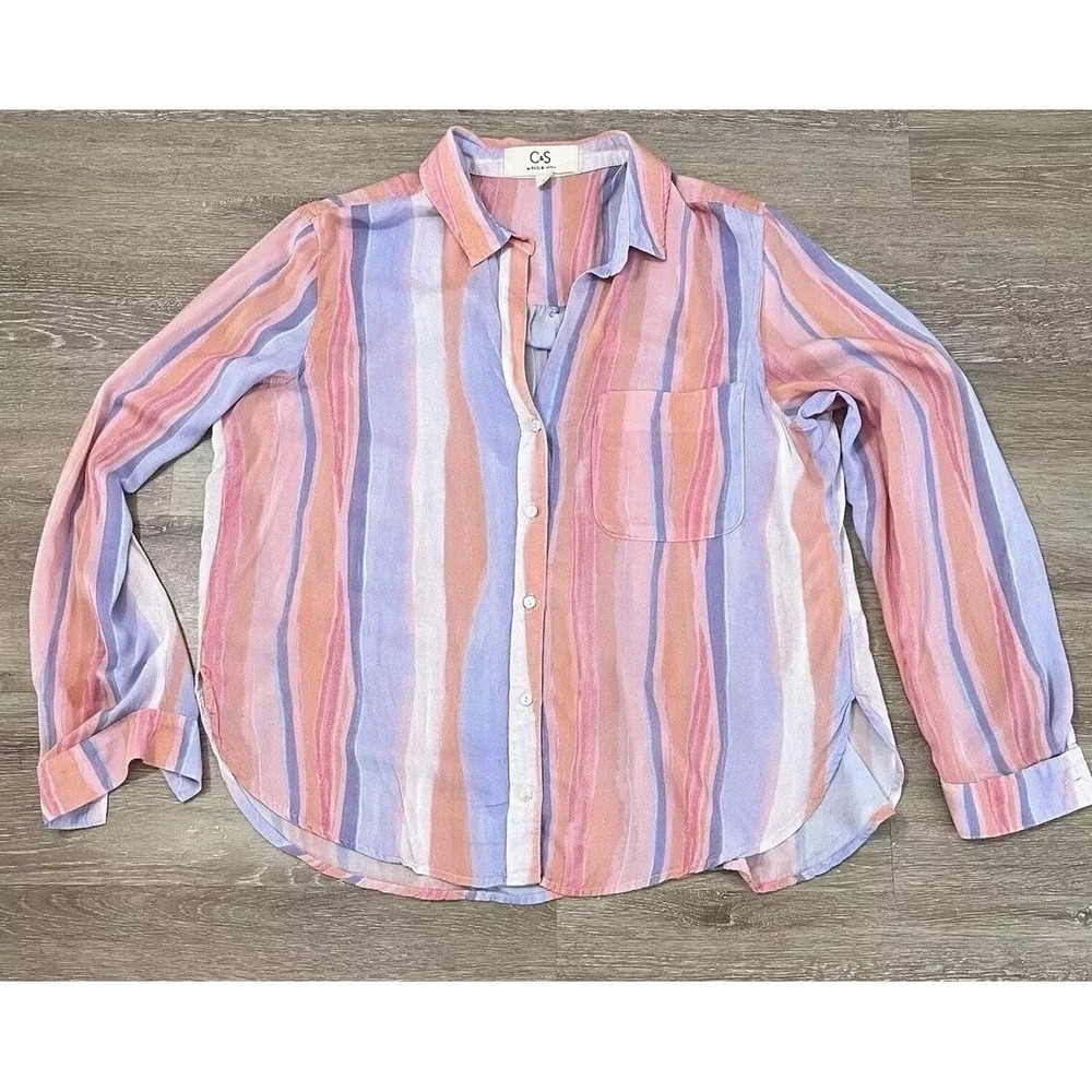 C & S Cloth & Stone Striped Button Down Soft Peach Purple Vertical Size Medium